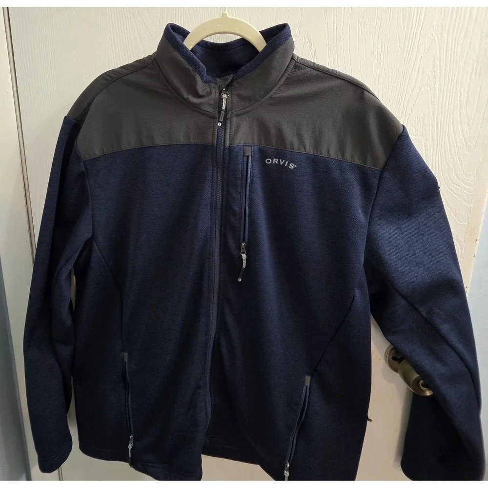 Orvis Classic Collection Fleece Lined Full Zip Blue/Gray Jacket Mens XL outdoors